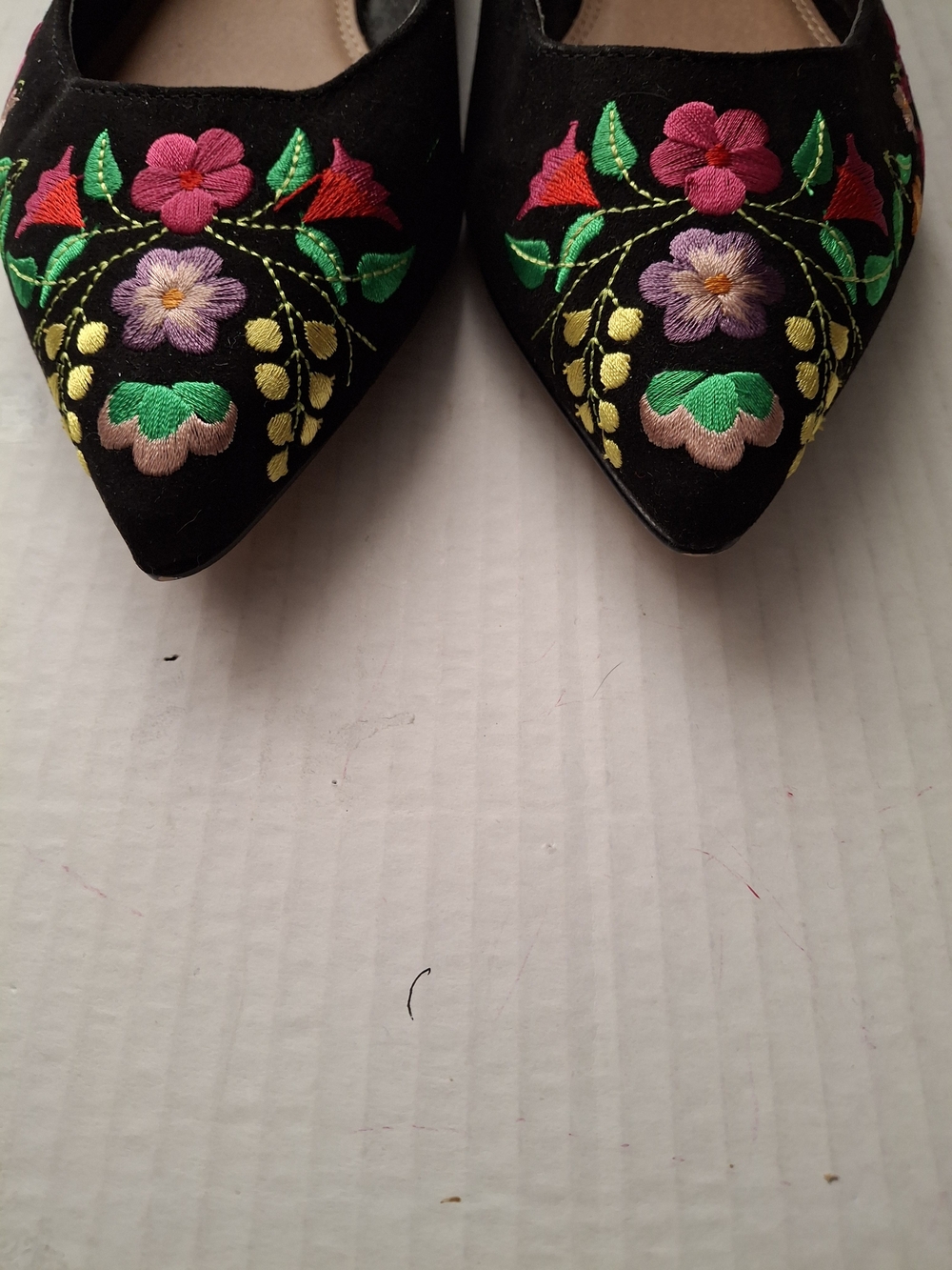 ASOS Black Pointed-Toe Flats with Colorful Floral Embroidery